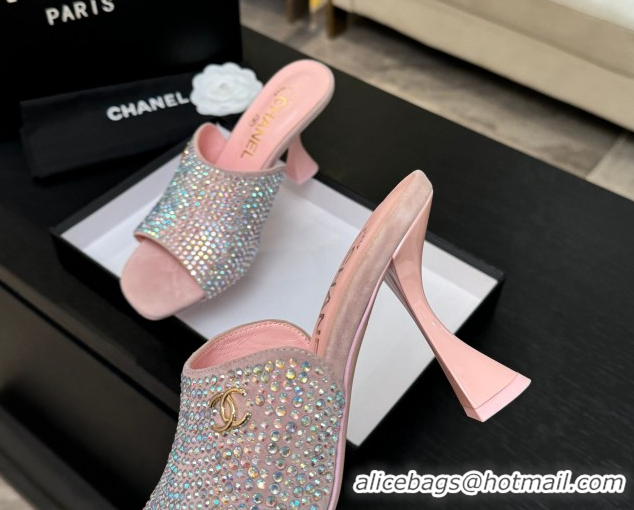 Best Price Chanel Suede & Strass Heel Slides Sandal 9cm G46904 Pink 2026