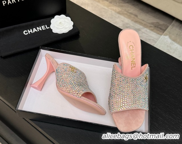 Best Price Chanel Suede & Strass Heel Slides Sandal 9cm G46904 Pink 2026