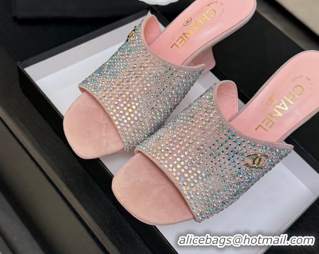 Best Price Chanel Suede & Strass Heel Slides Sandal 9cm G46904 Pink 2026