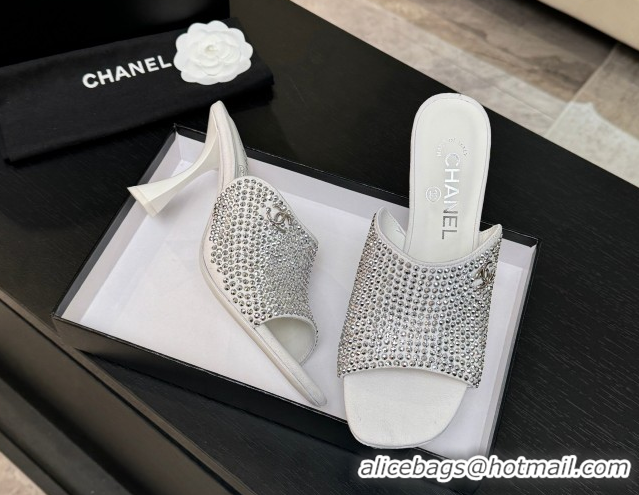 Good Quality Chanel Suede & Strass Heel Slides Sandal 9cm G46904 White 2026