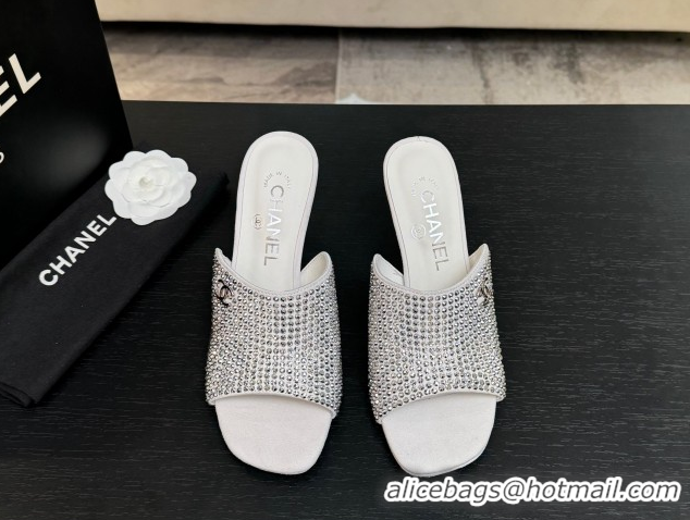 Good Quality Chanel Suede & Strass Heel Slides Sandal 9cm G46904 White 2026