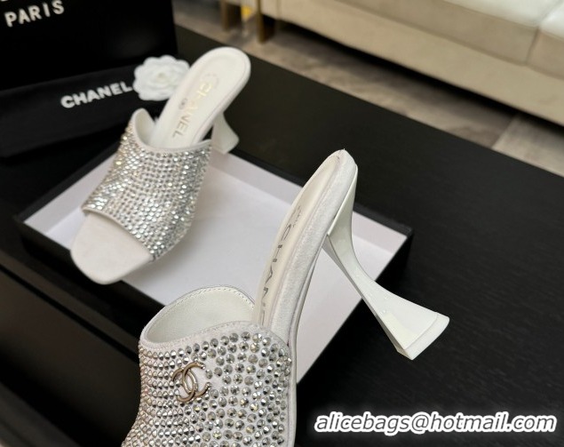 Good Quality Chanel Suede & Strass Heel Slides Sandal 9cm G46904 White 2026