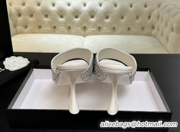 Good Quality Chanel Suede & Strass Heel Slides Sandal 9cm G46904 White 2026