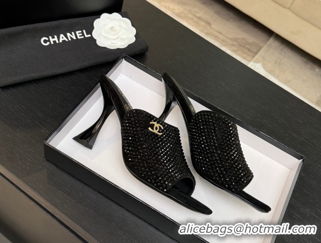 Grade Quality Chanel Suede & Strass Heel Slides Sandal 9cm G46904 Black 2026