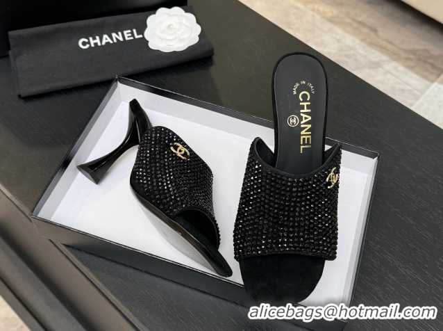 Grade Quality Chanel Suede & Strass Heel Slides Sandal 9cm G46904 Black 2026