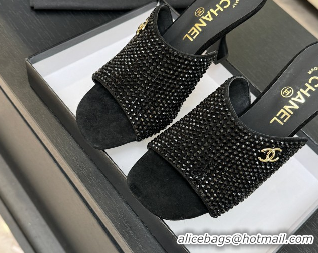 Grade Quality Chanel Suede & Strass Heel Slides Sandal 9cm G46904 Black 2026
