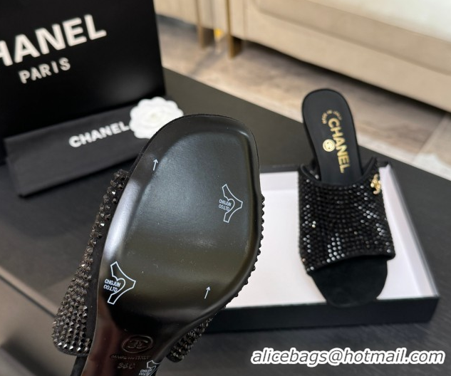Grade Quality Chanel Suede & Strass Heel Slides Sandal 9cm G46904 Black 2026