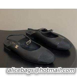 Perfect Chanel Calfskin Leather & Grosgrain Slingbacks Flat CH122401 Black 2026