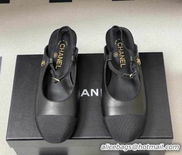 Perfect Chanel Calfskin Leather & Grosgrain Slingbacks Flat CH122401 Black 2026
