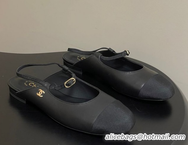 Perfect Chanel Calfskin Leather & Grosgrain Slingbacks Flat CH122401 Black 2026