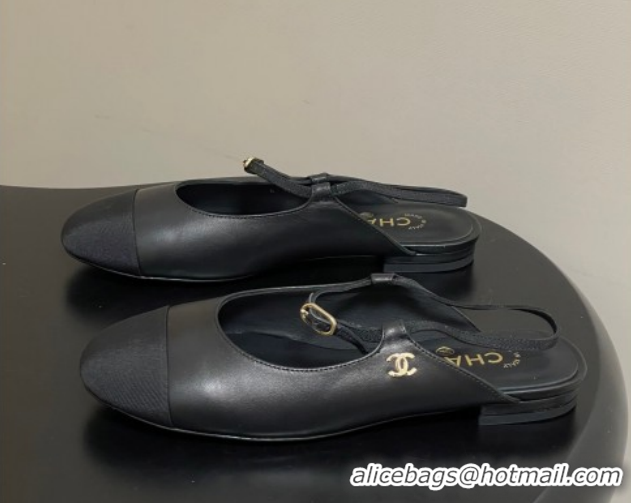 Perfect Chanel Calfskin Leather & Grosgrain Slingbacks Flat CH122401 Black 2026