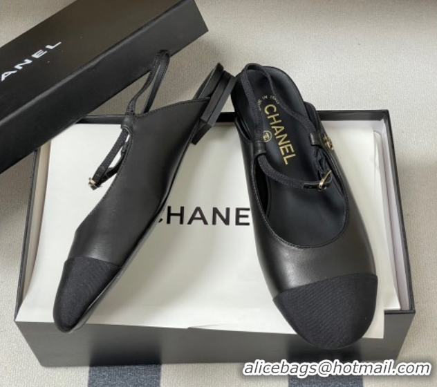Perfect Chanel Calfskin Leather & Grosgrain Slingbacks Flat CH122401 Black 2026