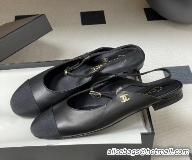 Perfect Chanel Calfskin Leather & Grosgrain Slingbacks Flat CH122401 Black 2026