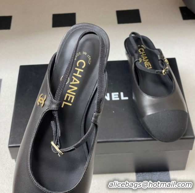 Perfect Chanel Calfskin Leather & Grosgrain Slingbacks Flat CH122401 Black 2026