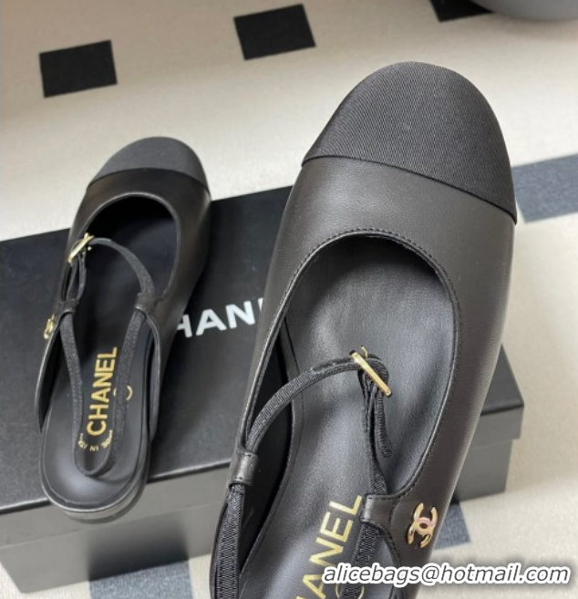 Perfect Chanel Calfskin Leather & Grosgrain Slingbacks Flat CH122401 Black 2026