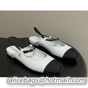 Luxurious Chanel Calfskin Leather & Grosgrain Slingbacks Flat CH122401 White 2026