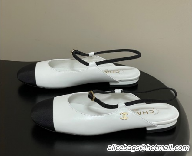 Luxurious Chanel Calfskin Leather & Grosgrain Slingbacks Flat CH122401 White 2026