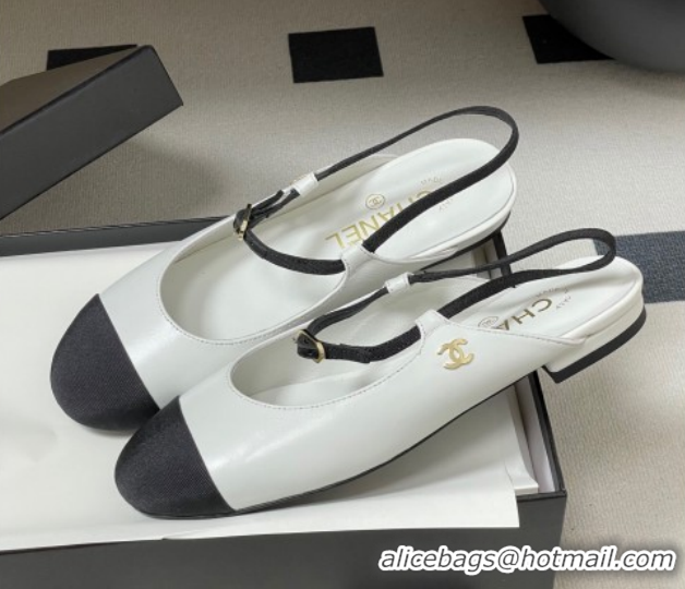 Luxurious Chanel Calfskin Leather & Grosgrain Slingbacks Flat CH122401 White 2026