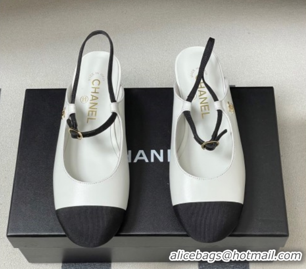 Luxurious Chanel Calfskin Leather & Grosgrain Slingbacks Flat CH122401 White 2026