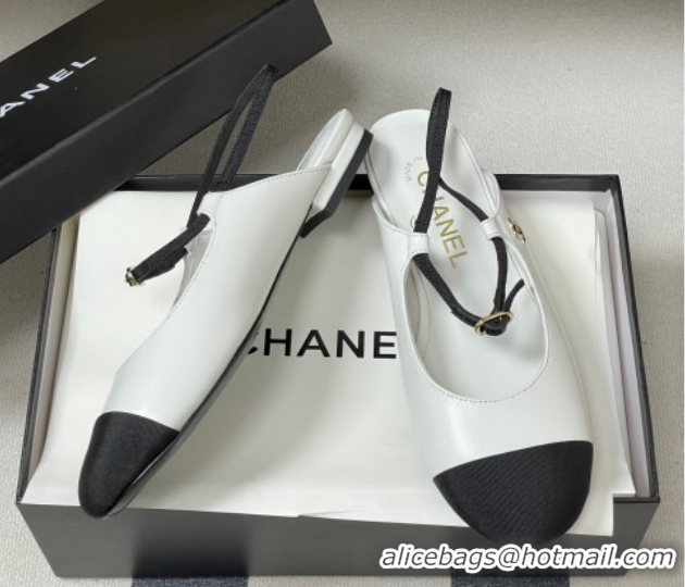 Luxurious Chanel Calfskin Leather & Grosgrain Slingbacks Flat CH122401 White 2026