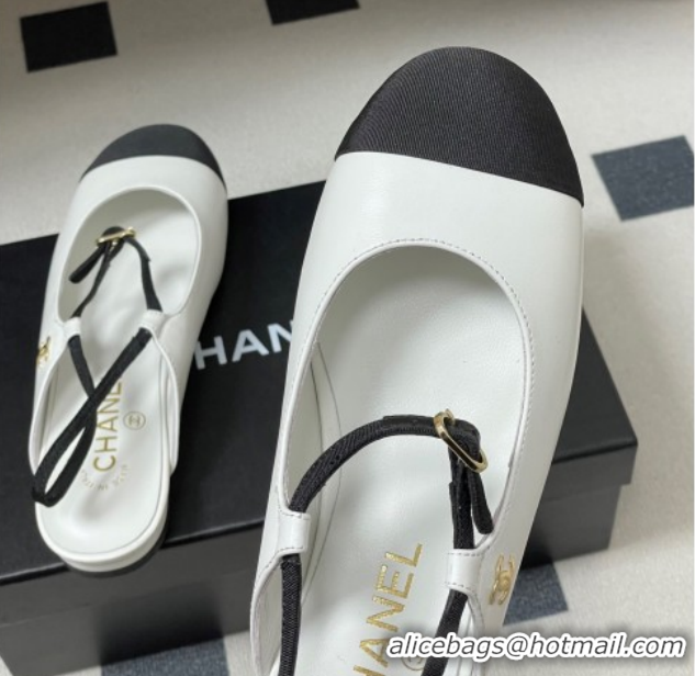 Luxurious Chanel Calfskin Leather & Grosgrain Slingbacks Flat CH122401 White 2026