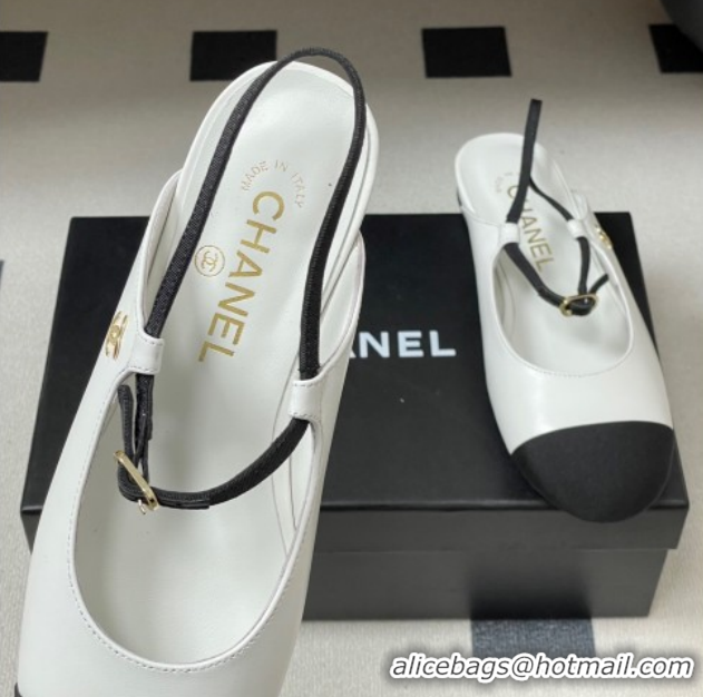 Luxurious Chanel Calfskin Leather & Grosgrain Slingbacks Flat CH122401 White 2026