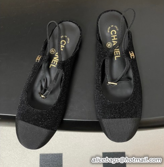 Unique Style Chanel Tweed & Grosgrain Slingbacks Flat CH122401 Black 2026