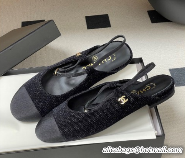 Unique Style Chanel Tweed & Grosgrain Slingbacks Flat CH122401 Black 2026