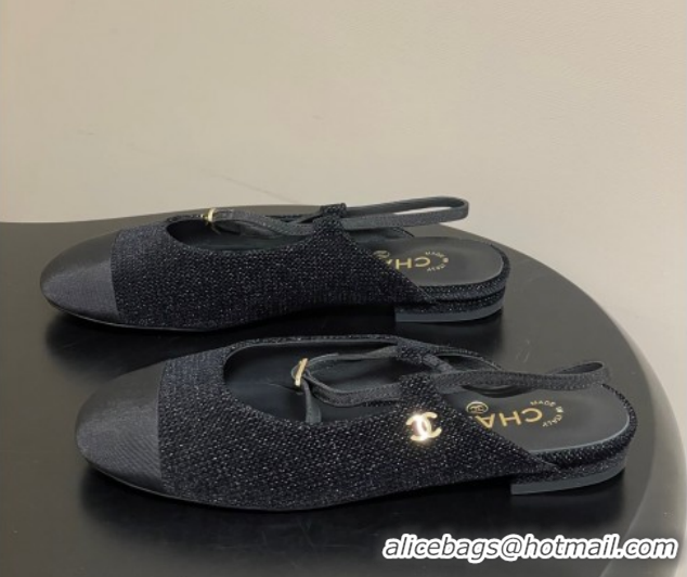 Unique Style Chanel Tweed & Grosgrain Slingbacks Flat CH122401 Black 2026