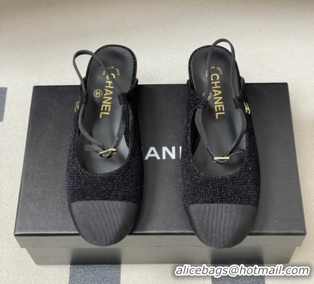 Unique Style Chanel Tweed & Grosgrain Slingbacks Flat CH122401 Black 2026