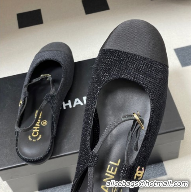 Unique Style Chanel Tweed & Grosgrain Slingbacks Flat CH122401 Black 2026