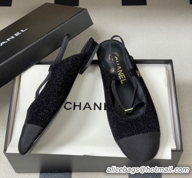 Unique Style Chanel Tweed & Grosgrain Slingbacks Flat CH122401 Black 2026