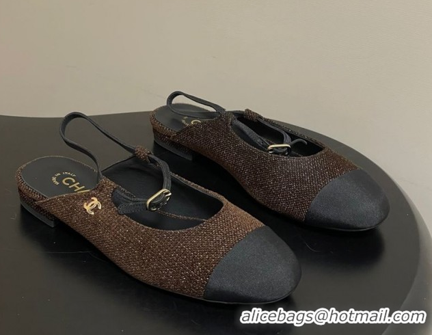 Unique Style Chanel Tweed & Grosgrain Slingbacks Flat CH122401 Brown 2026
