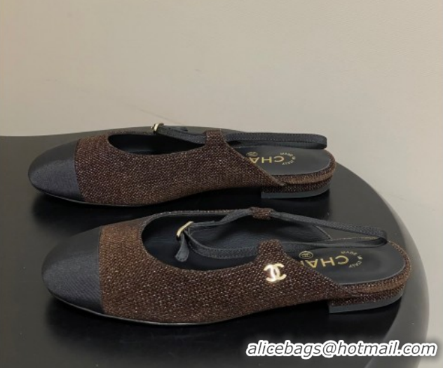 Unique Style Chanel Tweed & Grosgrain Slingbacks Flat CH122401 Brown 2026