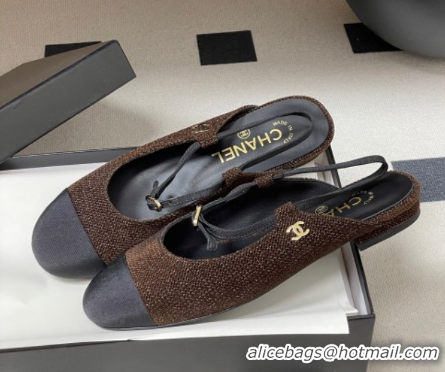Unique Style Chanel Tweed & Grosgrain Slingbacks Flat CH122401 Brown 2026