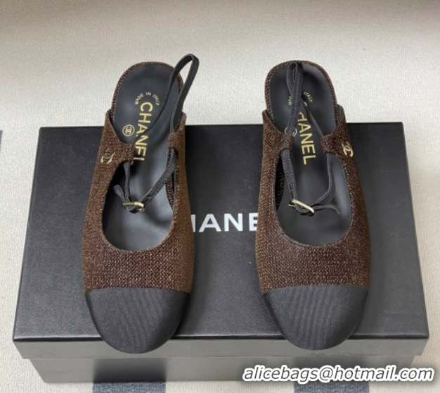 Unique Style Chanel Tweed & Grosgrain Slingbacks Flat CH122401 Brown 2026