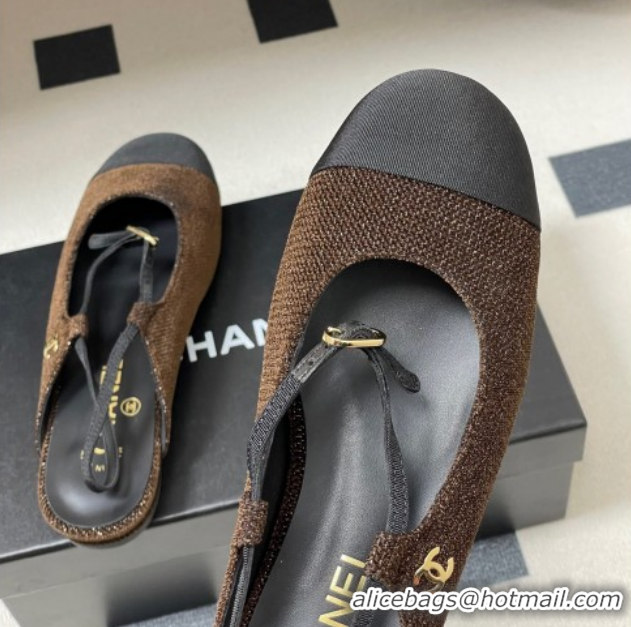 Unique Style Chanel Tweed & Grosgrain Slingbacks Flat CH122401 Brown 2026