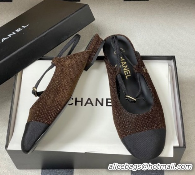 Unique Style Chanel Tweed & Grosgrain Slingbacks Flat CH122401 Brown 2026