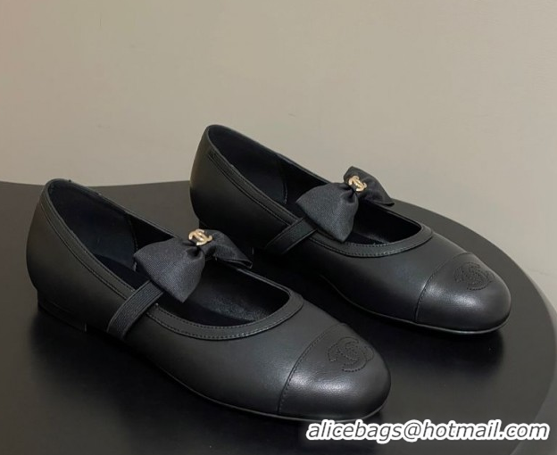 Popular Style Chanel Calfskin Leather Ballet Flats with Bow CH122402 Black2 2026