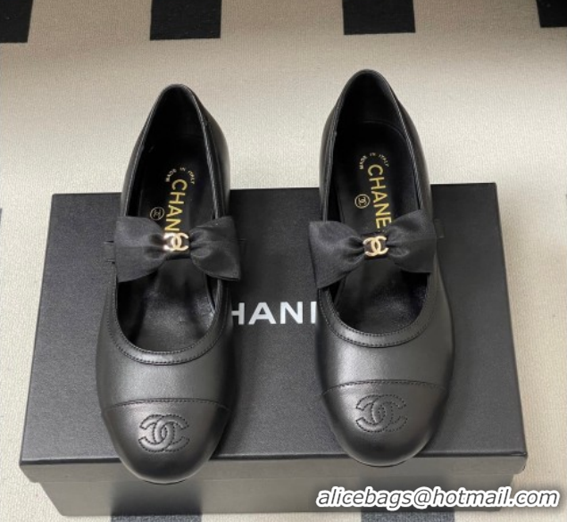 Popular Style Chanel Calfskin Leather Ballet Flats with Bow CH122402 Black2 2026