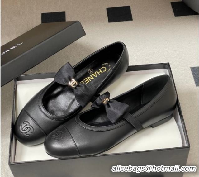 Popular Style Chanel Calfskin Leather Ballet Flats with Bow CH122402 Black2 2026