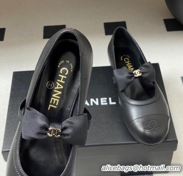 Popular Style Chanel Calfskin Leather Ballet Flats with Bow CH122402 Black2 2026