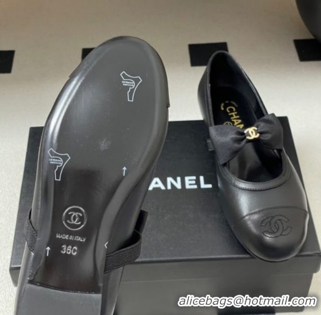 Popular Style Chanel Calfskin Leather Ballet Flats with Bow CH122402 Black2 2026