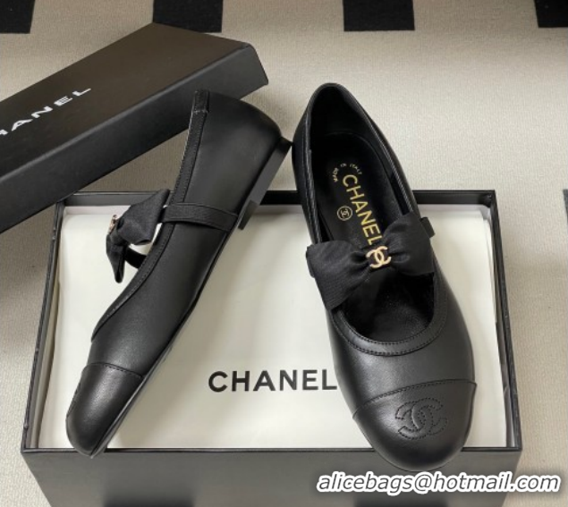Popular Style Chanel Calfskin Leather Ballet Flats with Bow CH122402 Black2 2026