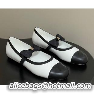 Best Product Chanel Calfskin Leather Ballet Flats with Bow CH122402 White/Black 2026