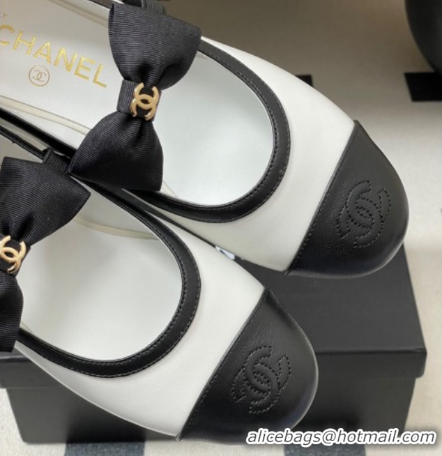 Best Product Chanel Calfskin Leather Ballet Flats with Bow CH122402 White/Black 2026