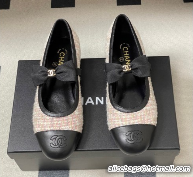 Buy Luxury Chanel Tweed & Leather Ballet Flats with Bow CH122402 Pink/Black 2026