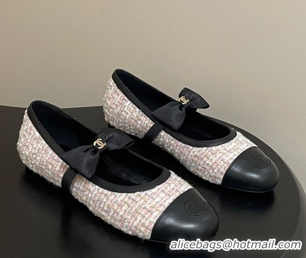 Buy Luxury Chanel Tweed & Leather Ballet Flats with Bow CH122402 Pink/Black 2026