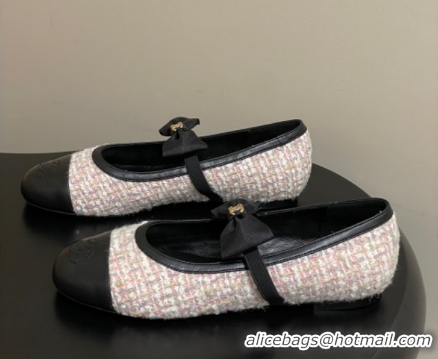 Buy Luxury Chanel Tweed & Leather Ballet Flats with Bow CH122402 Pink/Black 2026