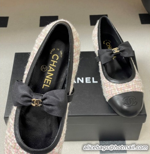 Buy Luxury Chanel Tweed & Leather Ballet Flats with Bow CH122402 Pink/Black 2026